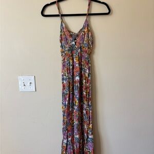 Floral V-Neck Spaghetti Strap Maxi Dress - Multicolor